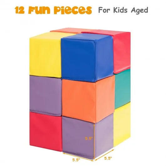 12-Piece 5.5" Soft Colorful Foam Building Blocks