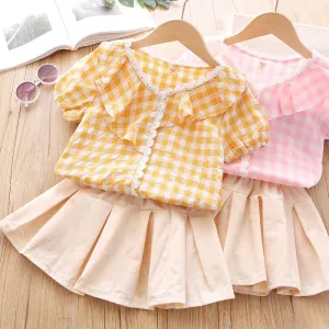 2-piece Plaid Ruffle T-shirt & Skirt for Toddler Girl