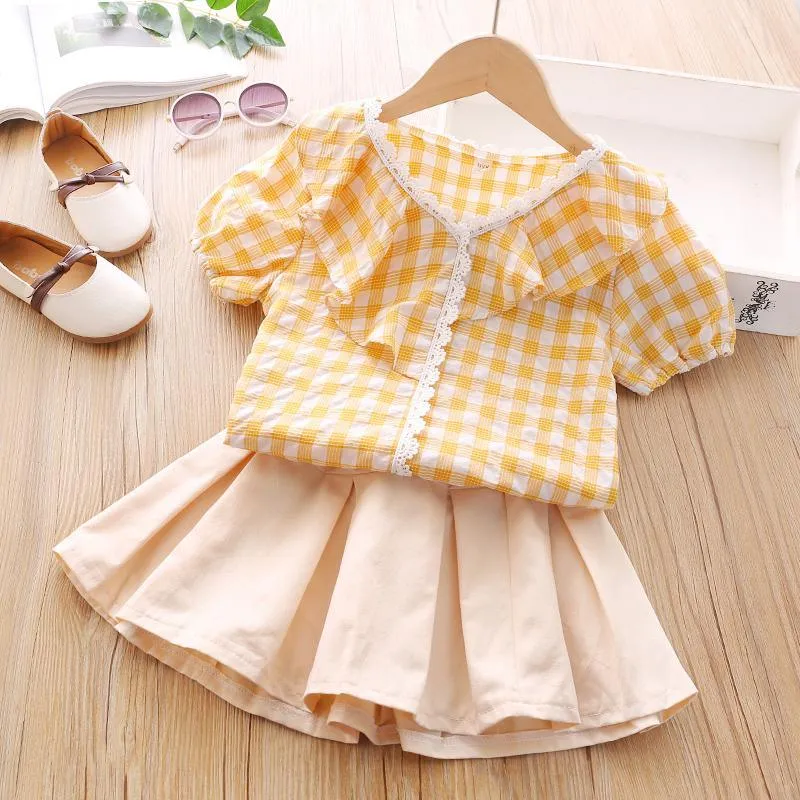 2-piece Plaid Ruffle T-shirt & Skirt for Toddler Girl