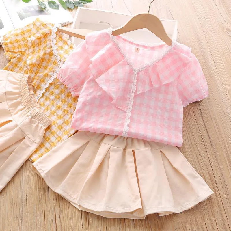 2-piece Plaid Ruffle T-shirt & Skirt for Toddler Girl