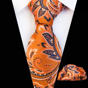 2Pcs Orange Men's Field Paisley Cravat Necktie Set