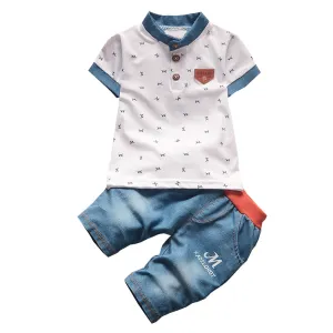 Baby boys summer clothes newborn sets for boy short sleeve shirts   jeans cool denim shorts suit