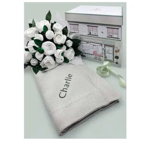 Babyblooms Luxury Rose Baby Clothes Bouquet and Personalized Baby Blanket