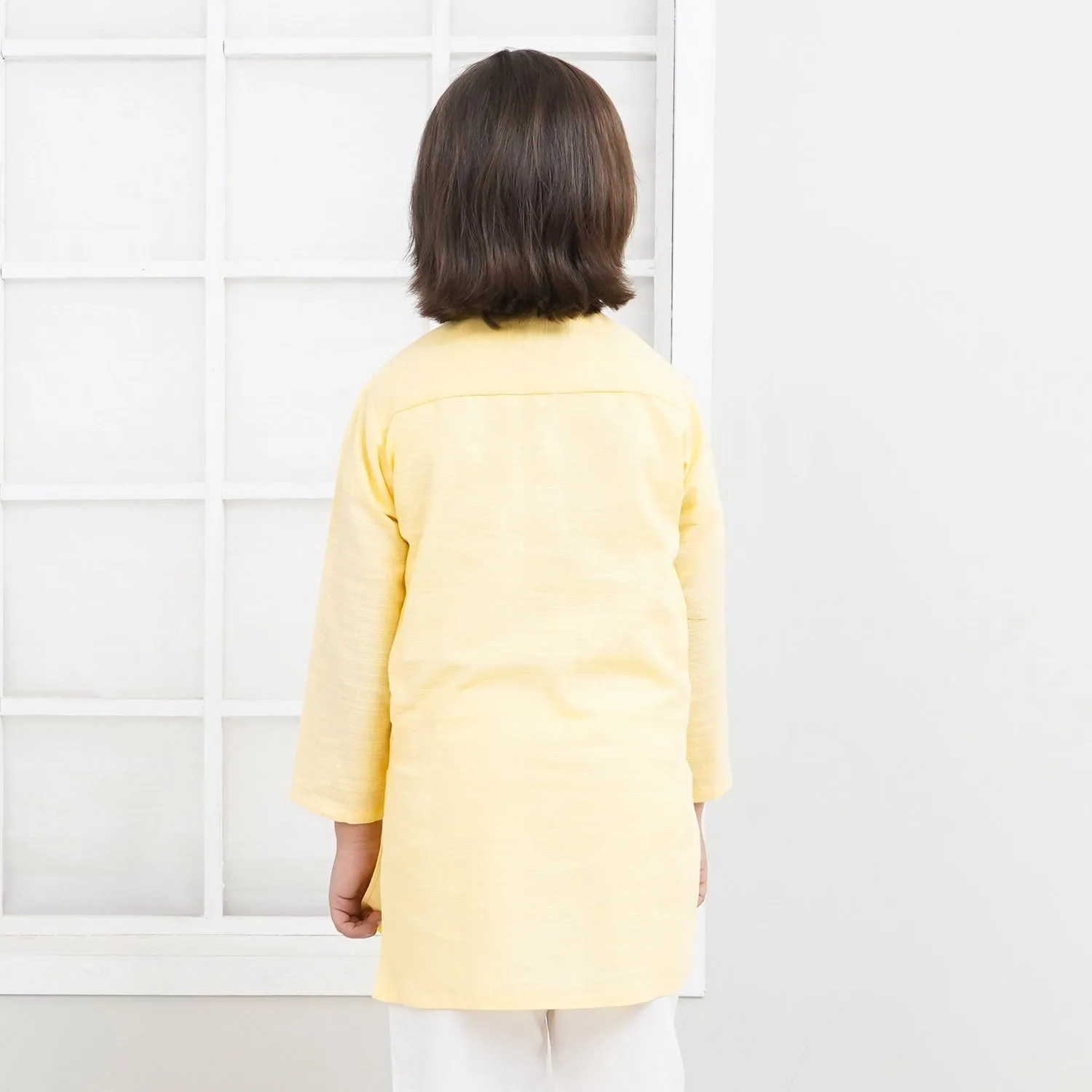 Boys Cotton Basic Kurta - Yellow