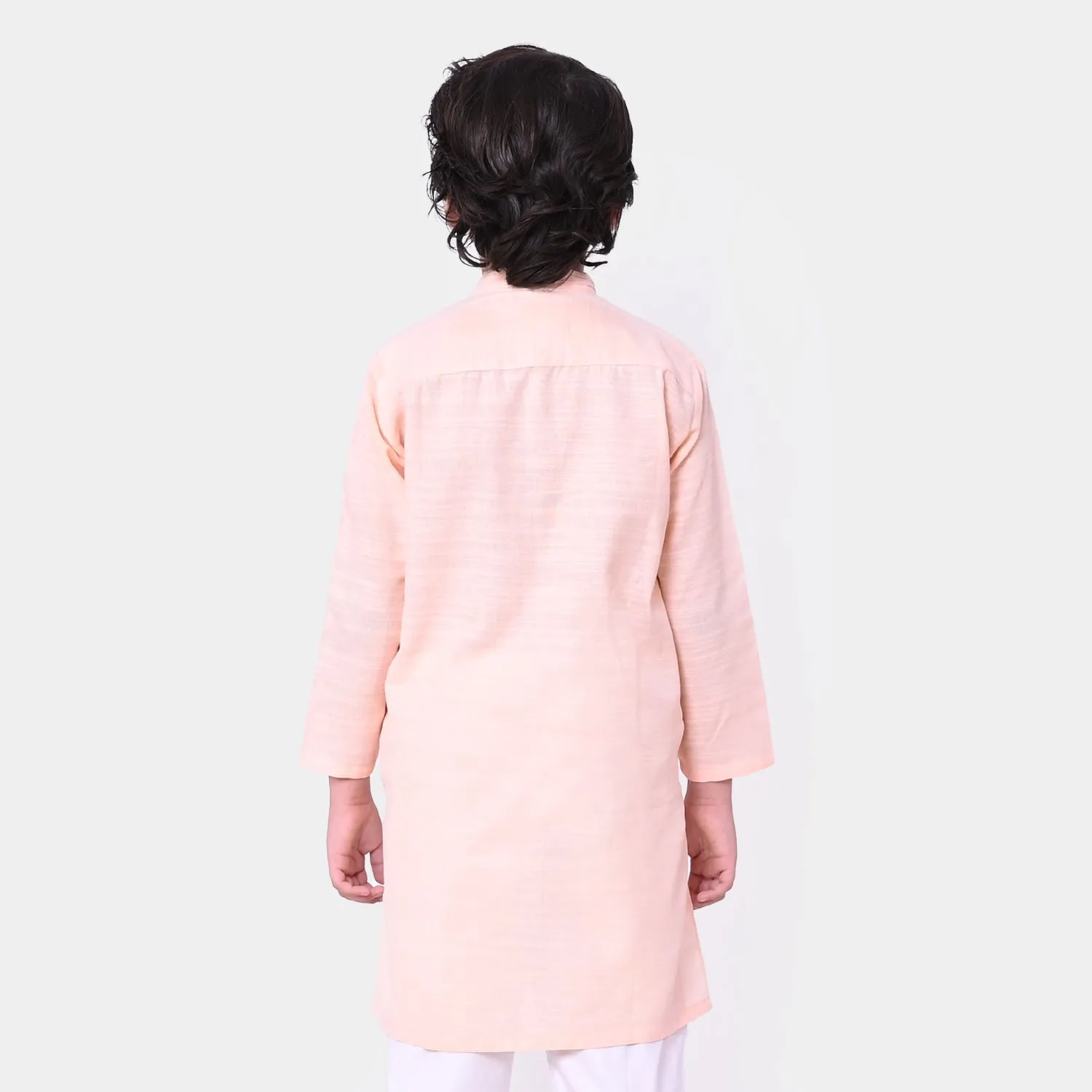 Boys Cotton Embroidered Kurta - Peach