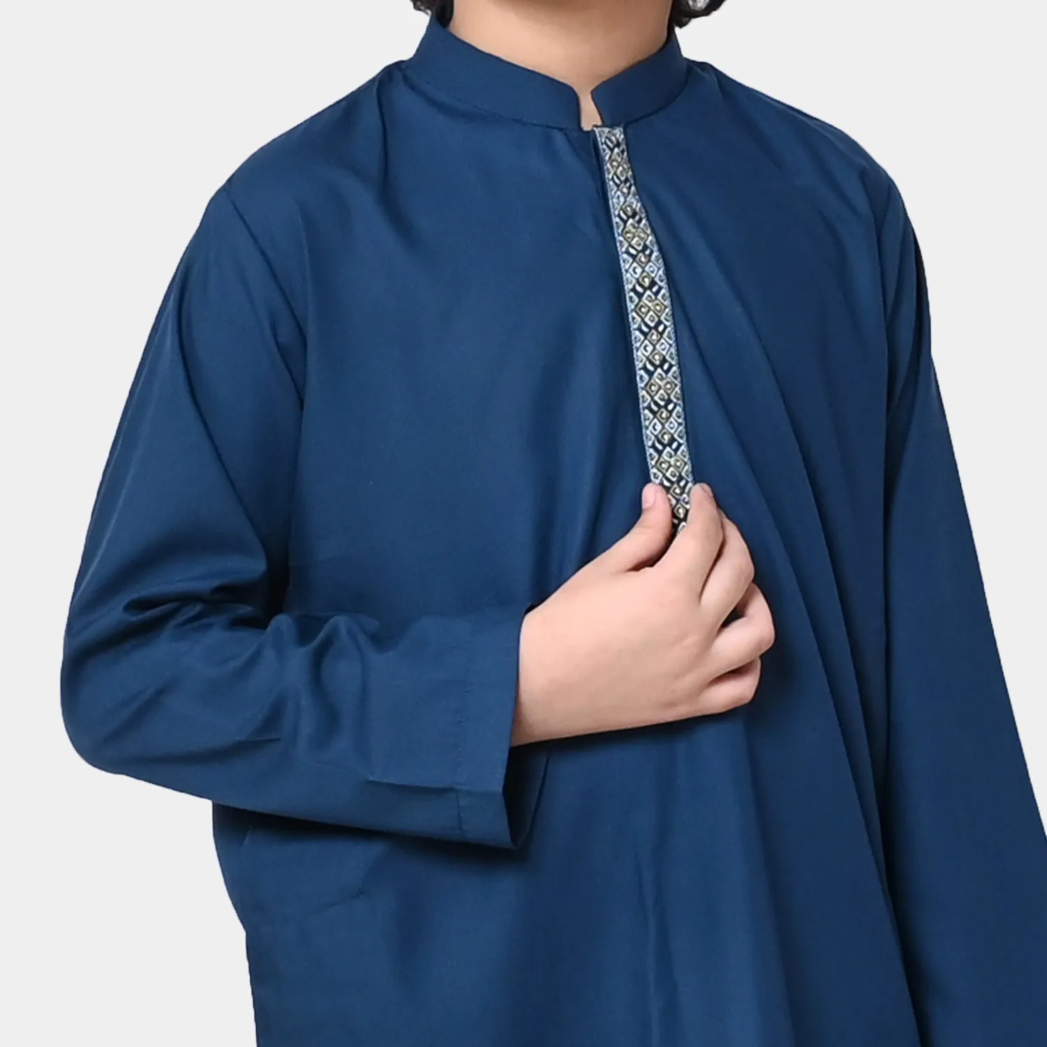 Boys Viscose Embroidered Kurta Pajama - Blue