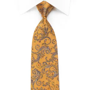 Daks Men's Crystal Silk Tie Silver Acanthus On Golden Yellow Sparkling With Rhinestones