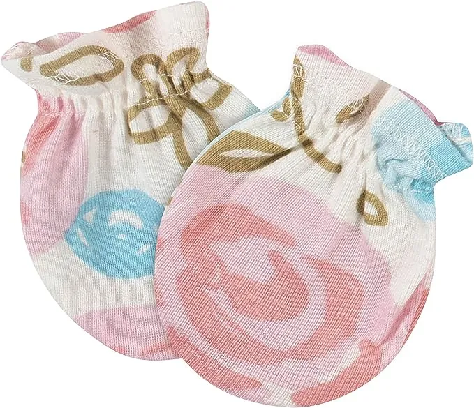 Gerber 8 Piece Baby Girls Cap and Mitten Set, Pink Floral, 0 to 3 months