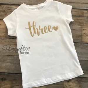 Gold Glitter Number shirt - one, two, three, four or five