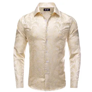 Hi-Tie Long Sleeve Shirt Champagne Paisley Winsdor Collar Men's Shirt