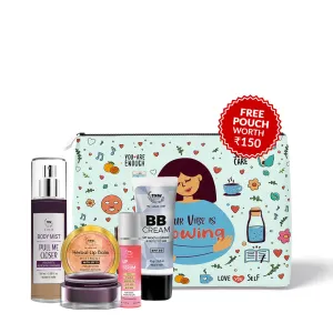 Kit For Natural Make Up Look (Body mist, Lip balm, Lip serum, BB Cream(Light Shade)   Get a FREE Pouch)