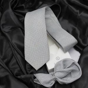 Kovove The Essentials Checkered White Necktie and Pocket Square Gift Box