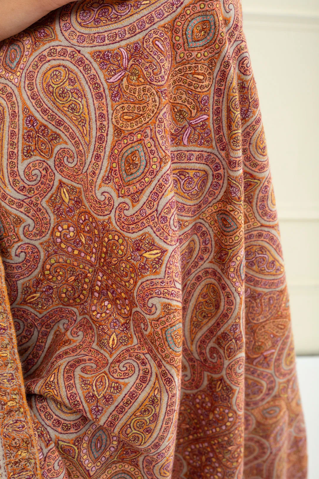 Le Grand Classic Taupe Paisley Jama Embroidery Pashmina Shawl