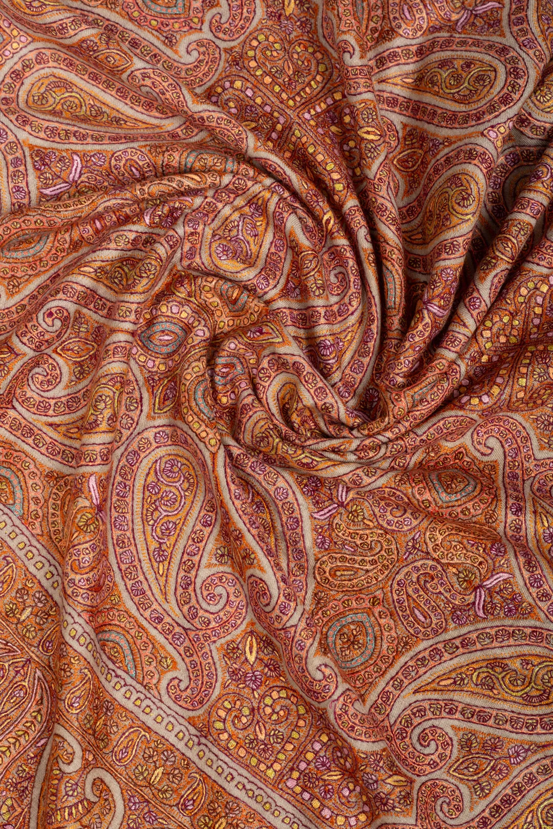 Le Grand Classic Taupe Paisley Jama Embroidery Pashmina Shawl