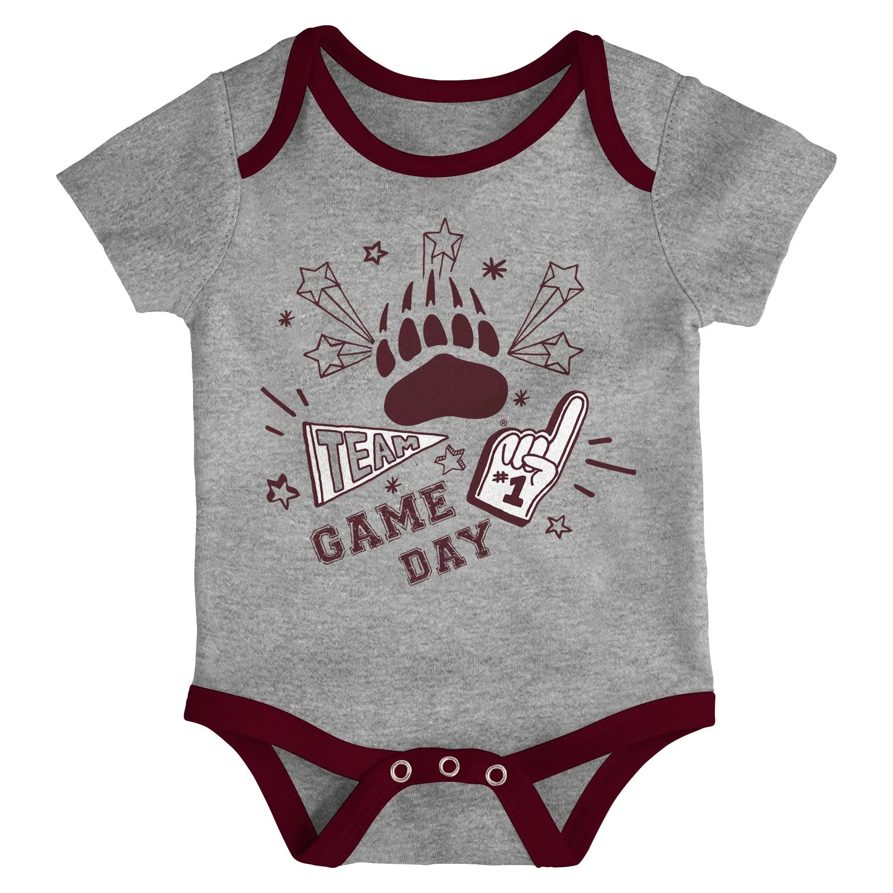 Outerstuff Montana Grizzlies NCAA Infant Champs 3-Piece Creeper Set, Maroon/White/Grey