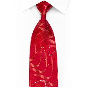 Perry Ellis Rhinestone Silk Necktie Waves On Red With Sparkles