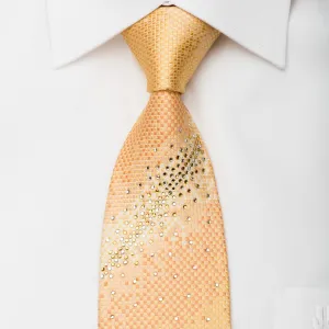 Pierre Cardin Men's Silk Tie Yellow Orange Micro Checkered Sparkling With Rhinestones