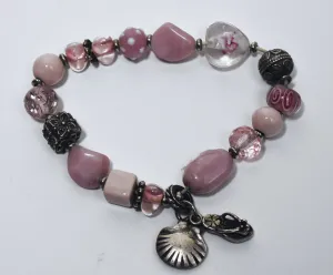 Pink Glass Beaded Bracelet with Charms