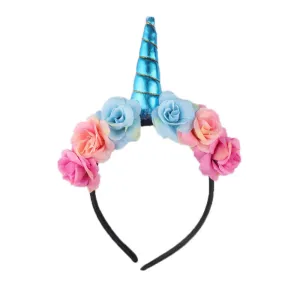 Rainbow Metallic Unicorn Horn Rose Hairband