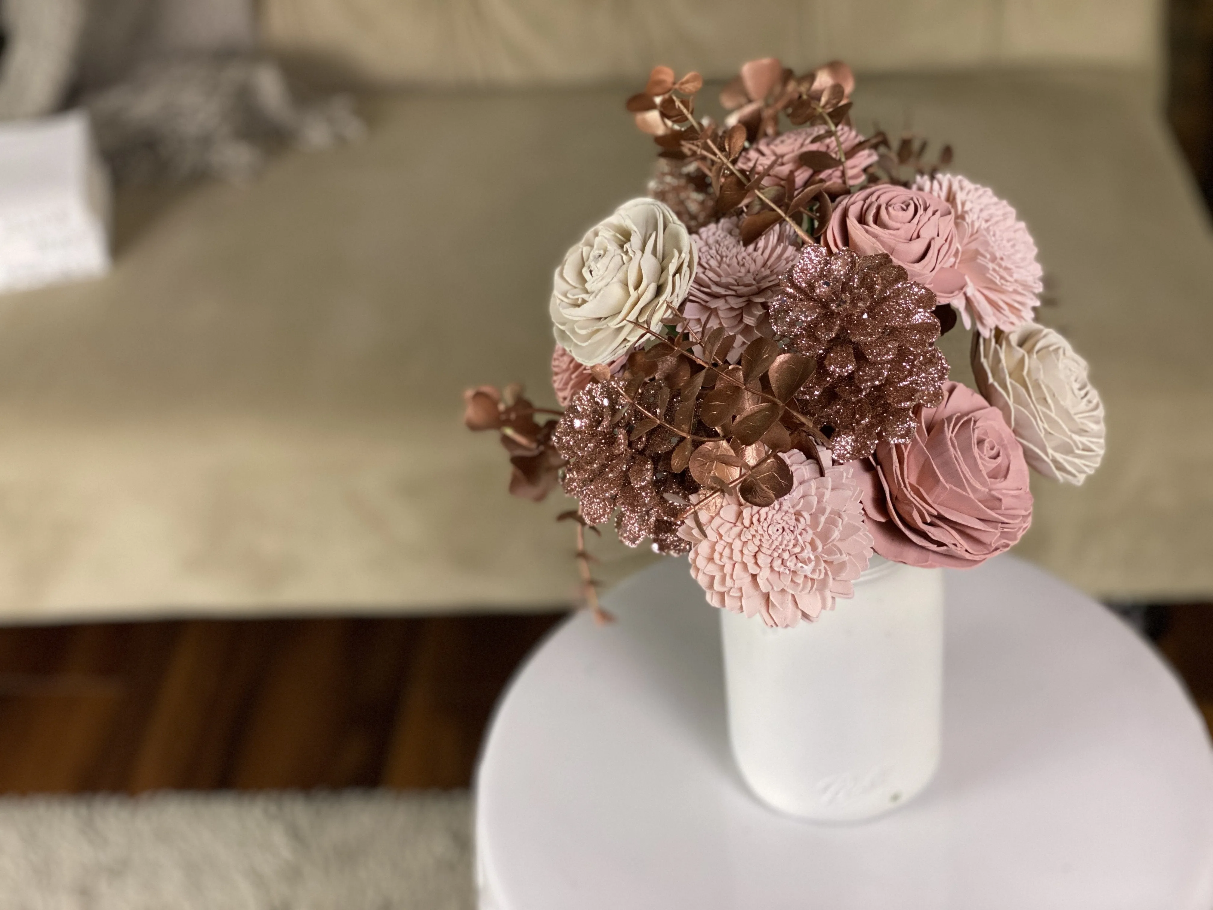 Rose Gold Pinecones Mason Jar Arrangement - Quart