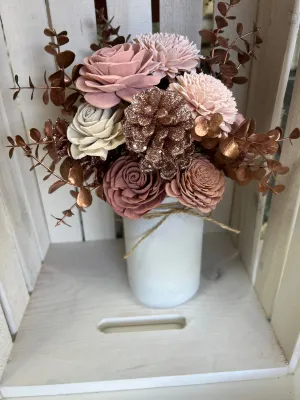 Rose Gold Pinecones Mason Jar Arrangement - Quart