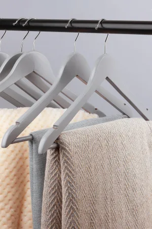 Set of 10 Wooden Notched Chrome Hook Clothes Hangers