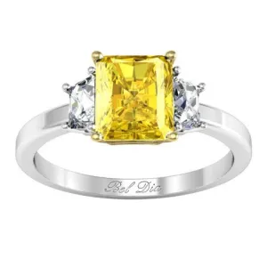 Three Stone Radiant Yellow Diamond Engagement Ring