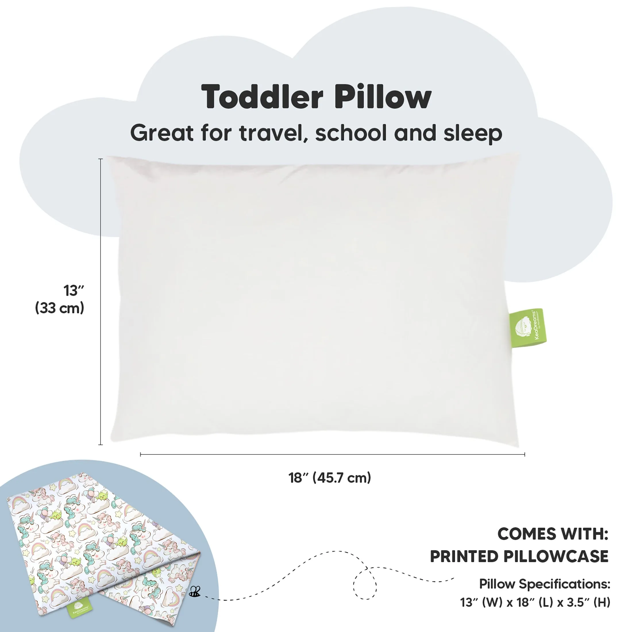 Toddler Pillow with Pillowcase (Unicorn Dreams)