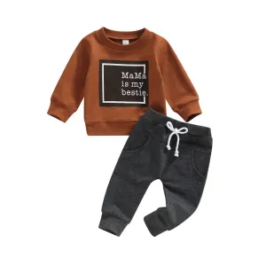 Trendy Printed Mama Is My Bestie Toddler Pants Set