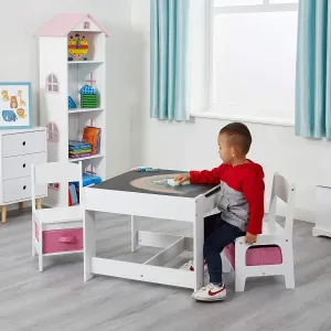 White Table and 2 Storage Chairs - Pink Bins