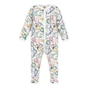 White Velour Floral Footie